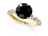 Yellow gold Fancy Black Round Cut Solitaire Diamond Ring with Pave Band and Four-Prong Setting_1