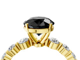 Yellow gold Fancy Black Round Cut Solitaire Diamond Ring with Pave Band and Four-Prong Setting_4