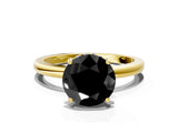 Yellow gold Fancy Black Round Cut Solitaire Diamond Ring with Prong Setting and Plain Band