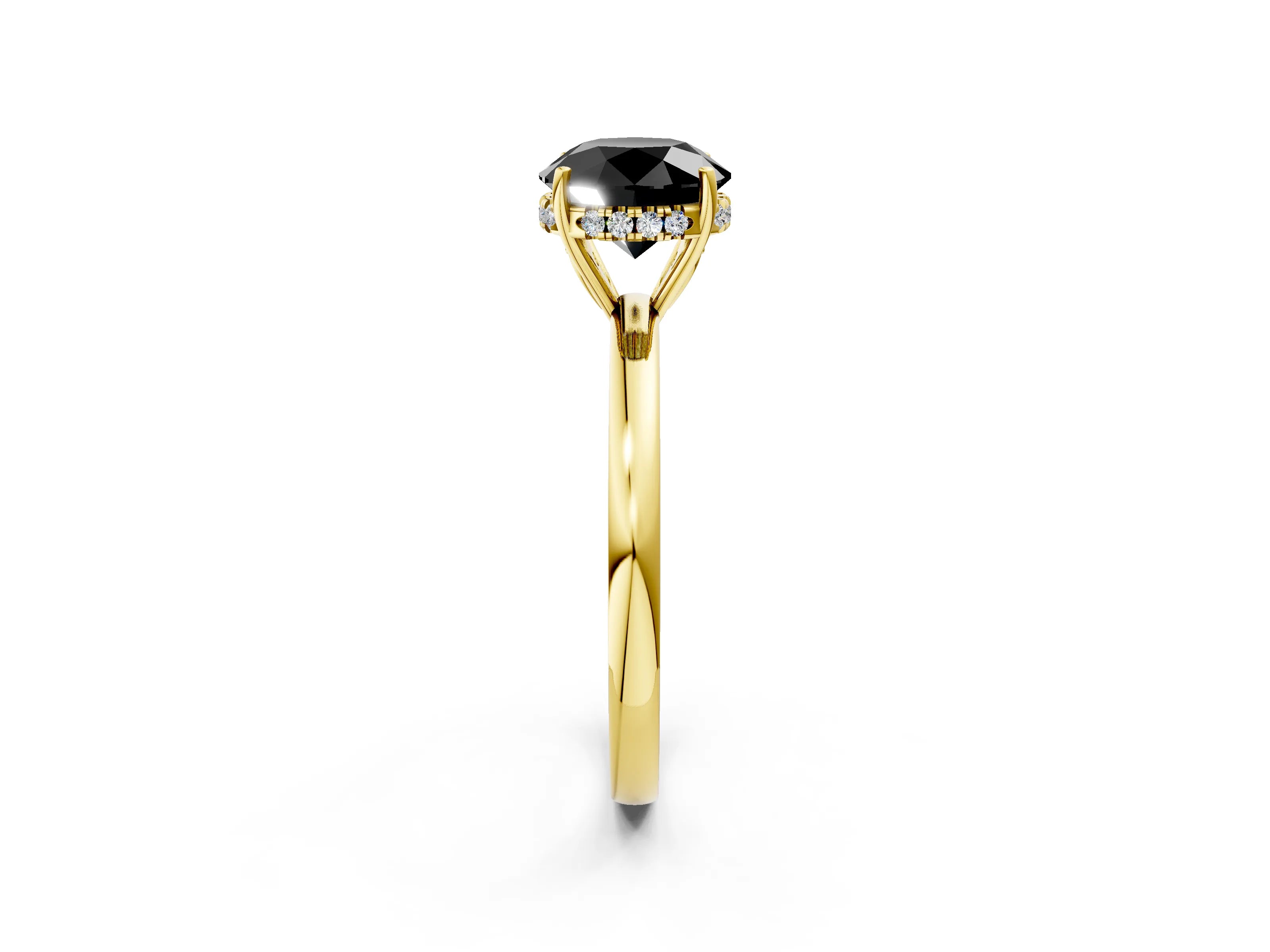 Yellow gold Fancy Black Round Cut Solitaire Diamond Ring with Prong Setting and Plain Band_2