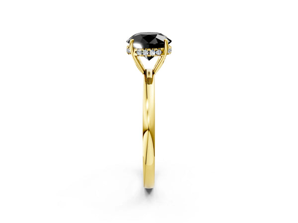 Yellow Gold Round Hidden Halo Solitaire Engagement Ring Setting for Black Center with Thin Wire Band