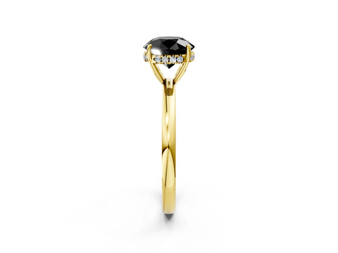 Yellow gold Fancy Black Round Cut Solitaire Diamond Ring with Prong Setting and Plain Band_2