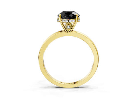 Yellow gold Fancy Black Round Cut Solitaire Diamond Ring with Prong Setting and Plain Band_3
