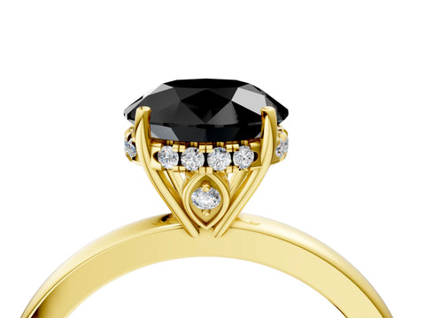Yellow gold Fancy Black Round Cut Solitaire Diamond Ring with Prong Setting and Plain Band_4