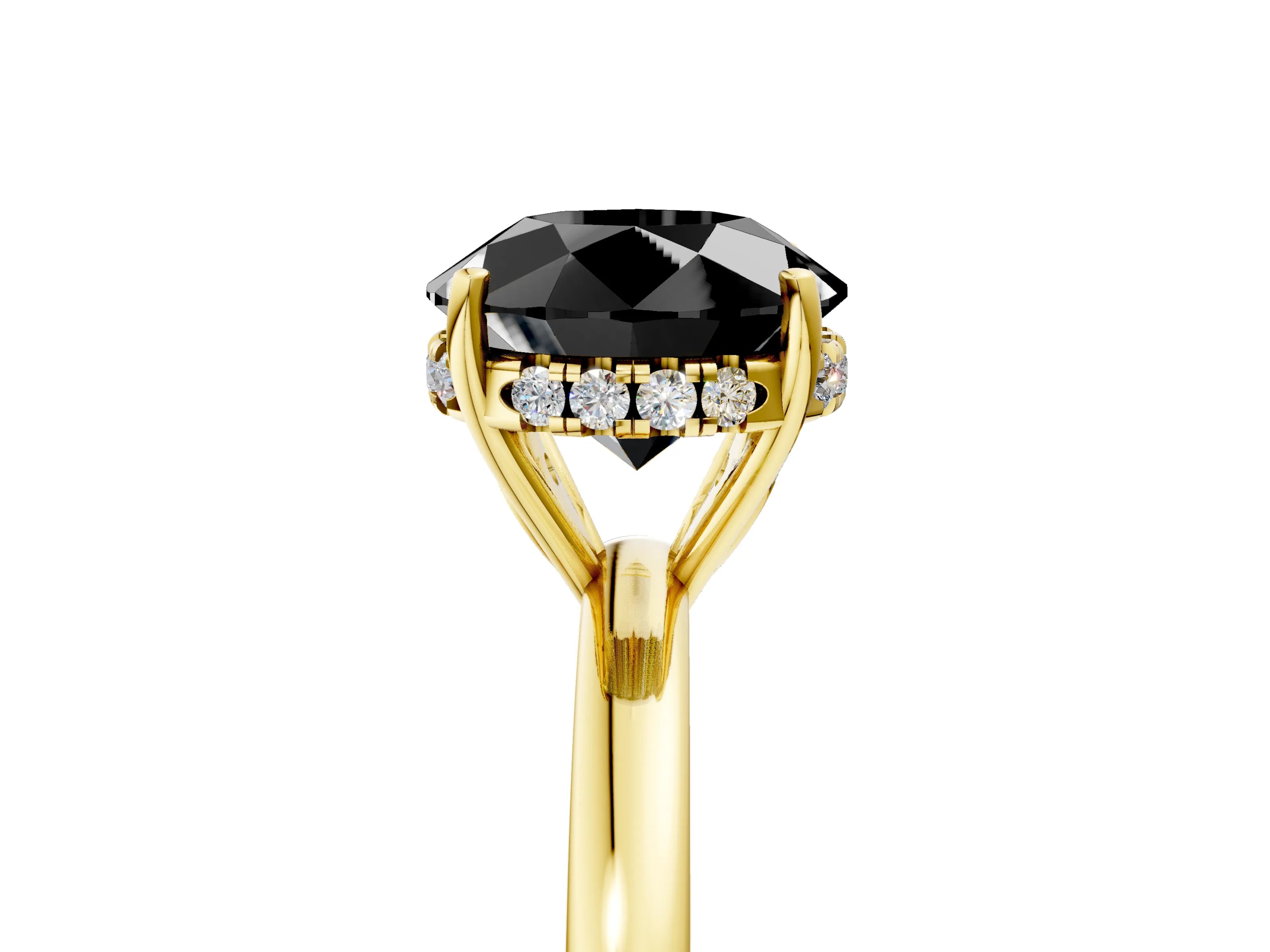 Yellow gold Fancy Black Round Cut Solitaire Diamond Ring with Prong Setting and Plain Band_5