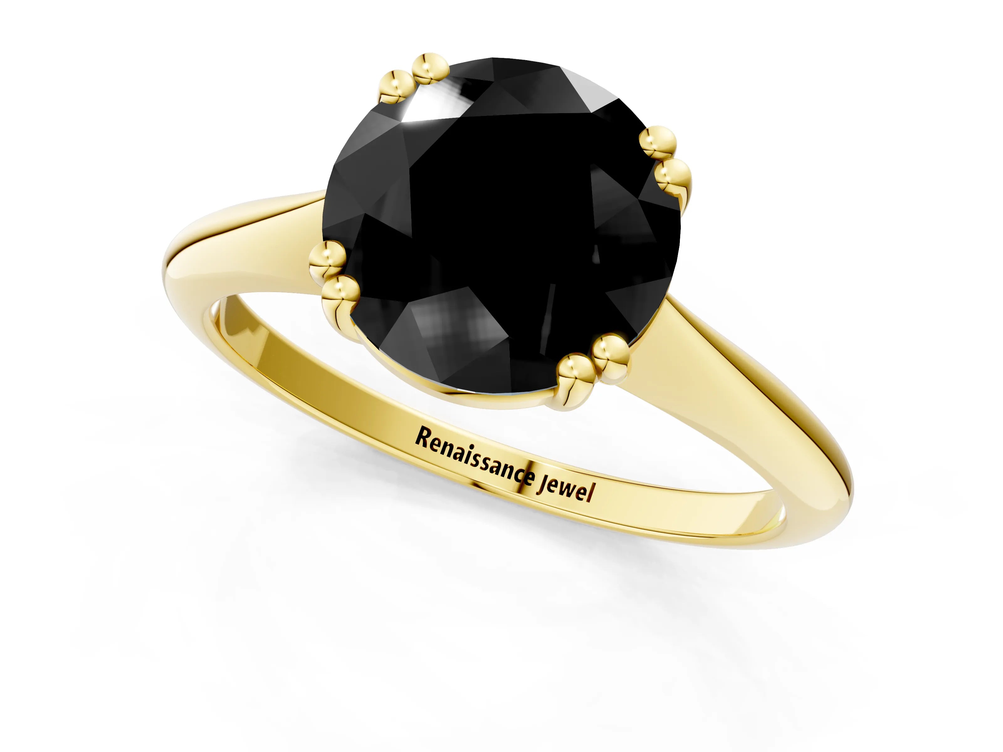 Yellow gold Fancy Black Round Cut Solitaire Diamond Ring with Six-Prong Setting and Classic Band_1