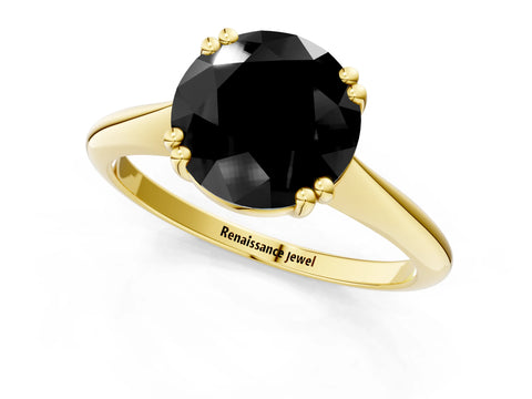 Yellow gold Fancy Black Round Cut Solitaire Diamond Ring with Six-Prong Setting and Classic Band_1