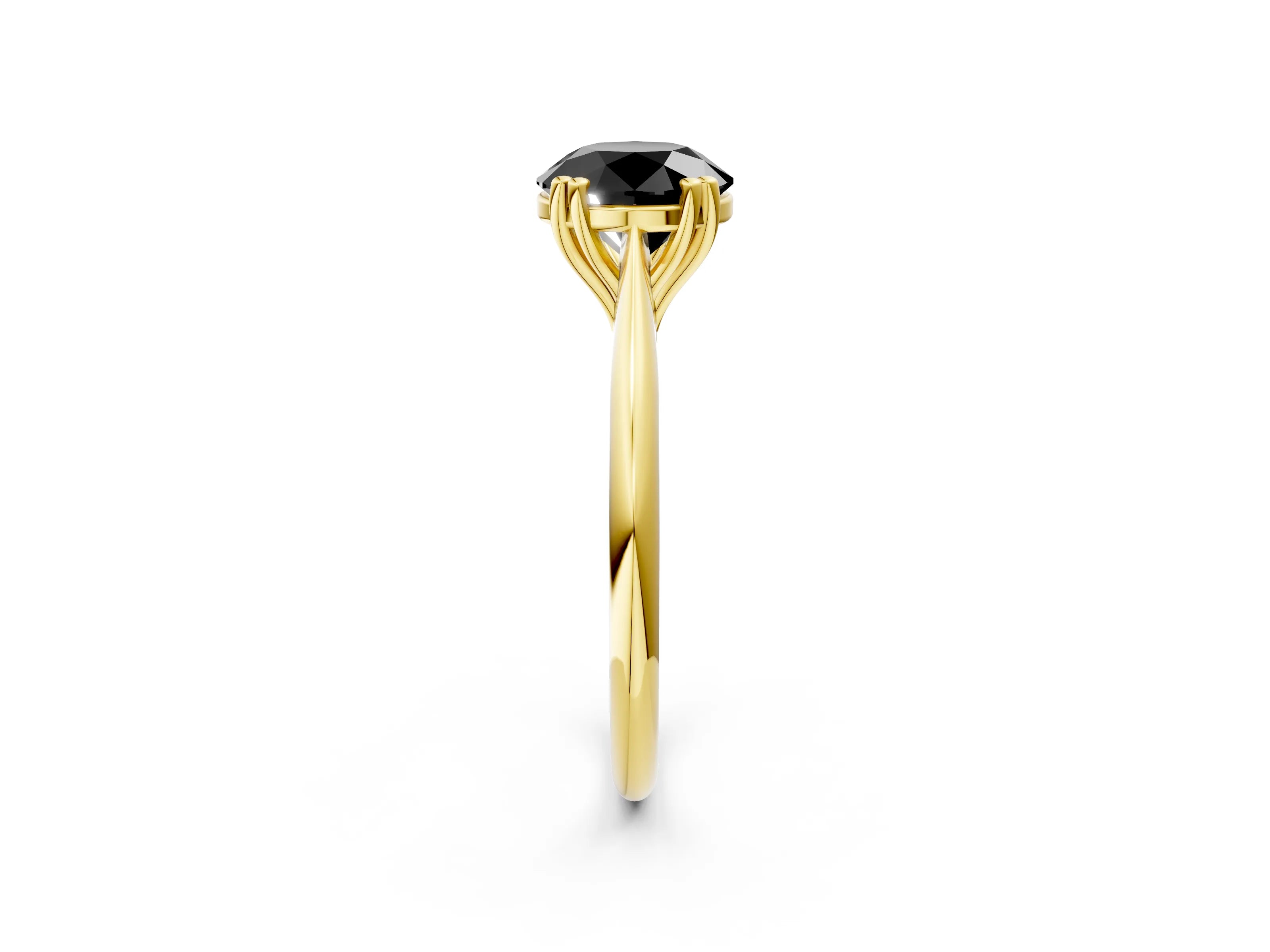 Yellow gold Fancy Black Round Cut Solitaire Diamond Ring with Six-Prong Setting and Classic Band_2