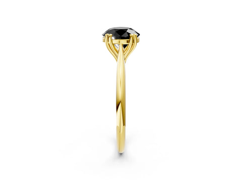 Yellow gold Fancy Black Round Cut Solitaire Diamond Ring with Six-Prong Setting and Classic Band_2