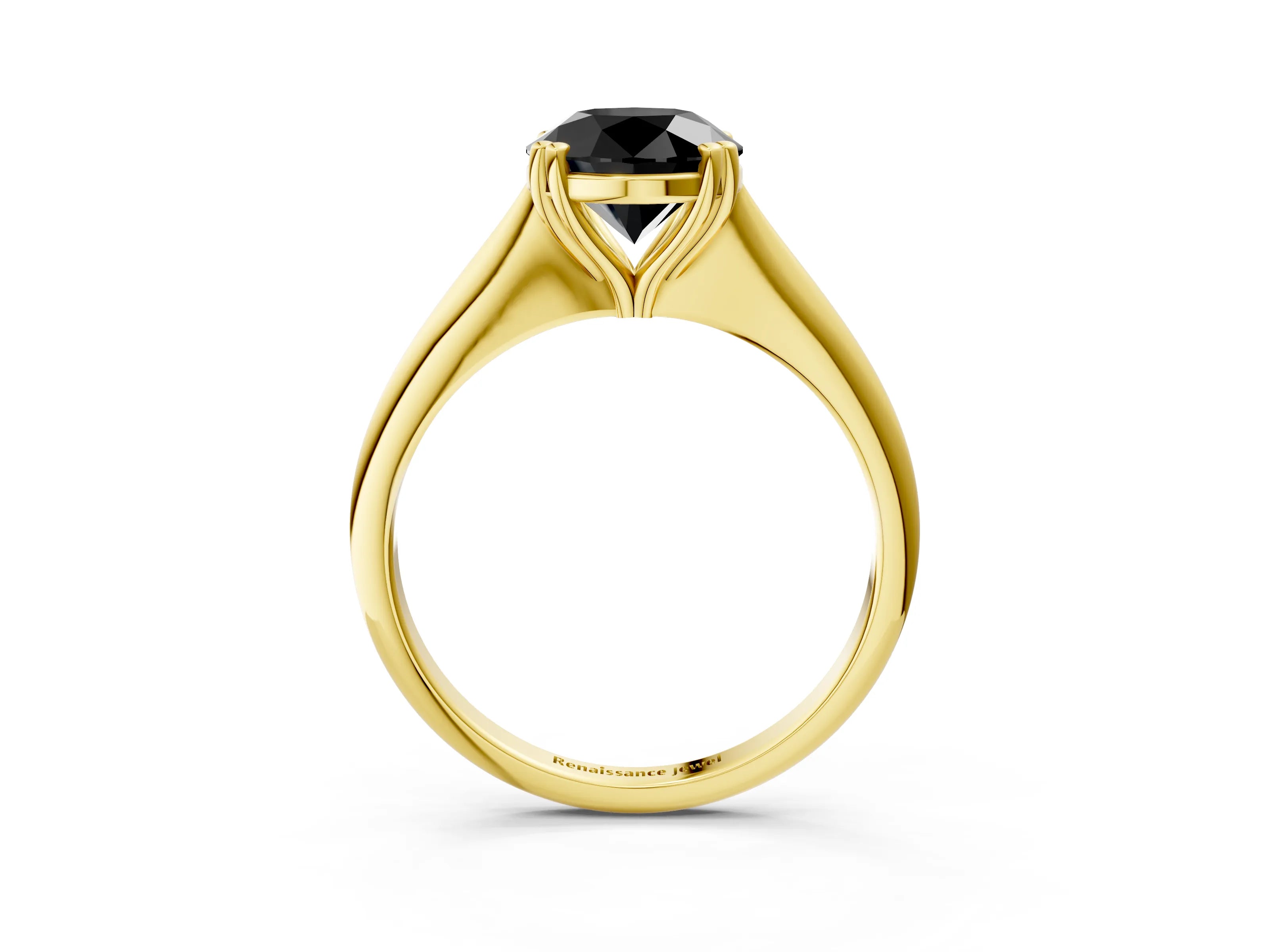 Yellow gold Fancy Black Round Cut Solitaire Diamond Ring with Six-Prong Setting and Classic Band_3