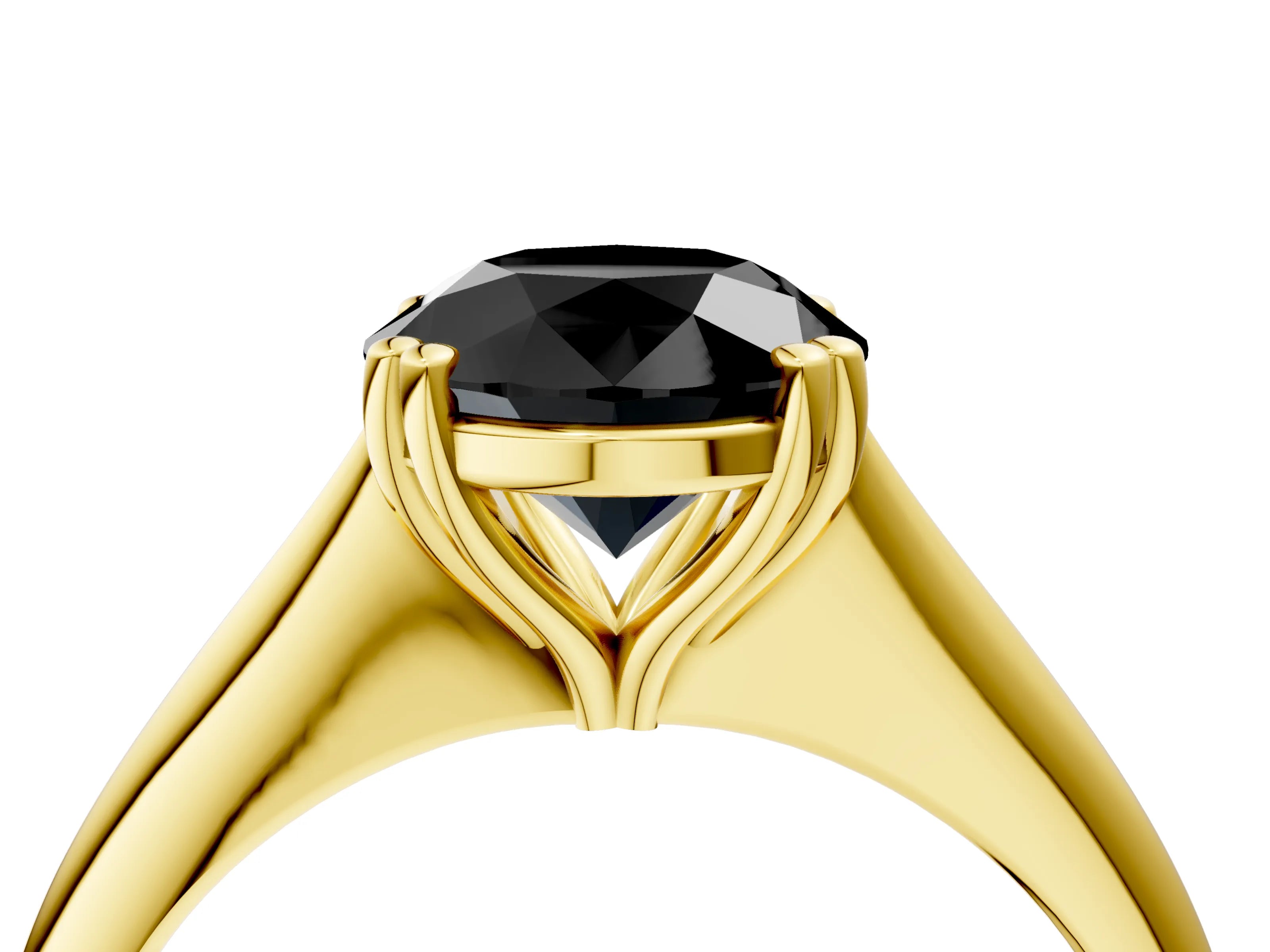 Yellow gold Fancy Black Round Cut Solitaire Diamond Ring with Six-Prong Setting and Classic Band_4