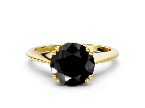 Yellow gold Fancy Black Round Cut Solitaire Diamond Ring with Six-Prong Setting and Classic Band