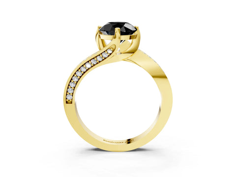 Yellow gold Fancy Black Round Cut Solitaire Diamond Twist Band with Pavé Setting and Four-Prong Setting_3
