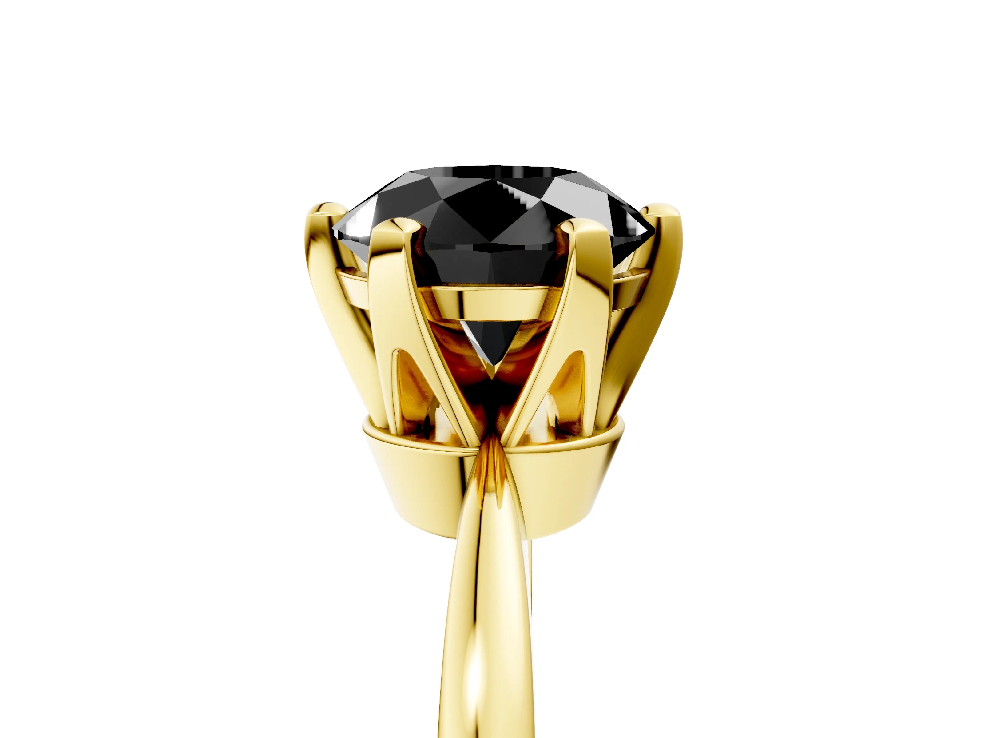 Yellow gold Fancy Black Round Cut Solitaire Engagement Ring with Six-Prong Setting and Tapered Band_5
