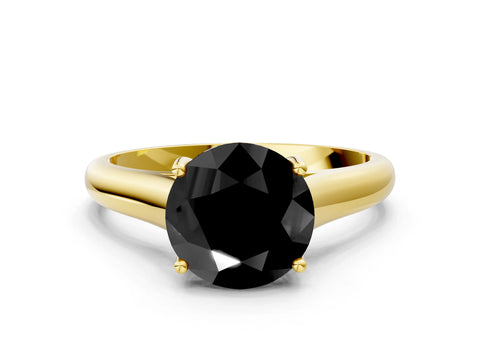 Yellow gold Fancy Black Round Cut Solitaire Engagement Ring with Tapered Band and Four-Prong Setting_3