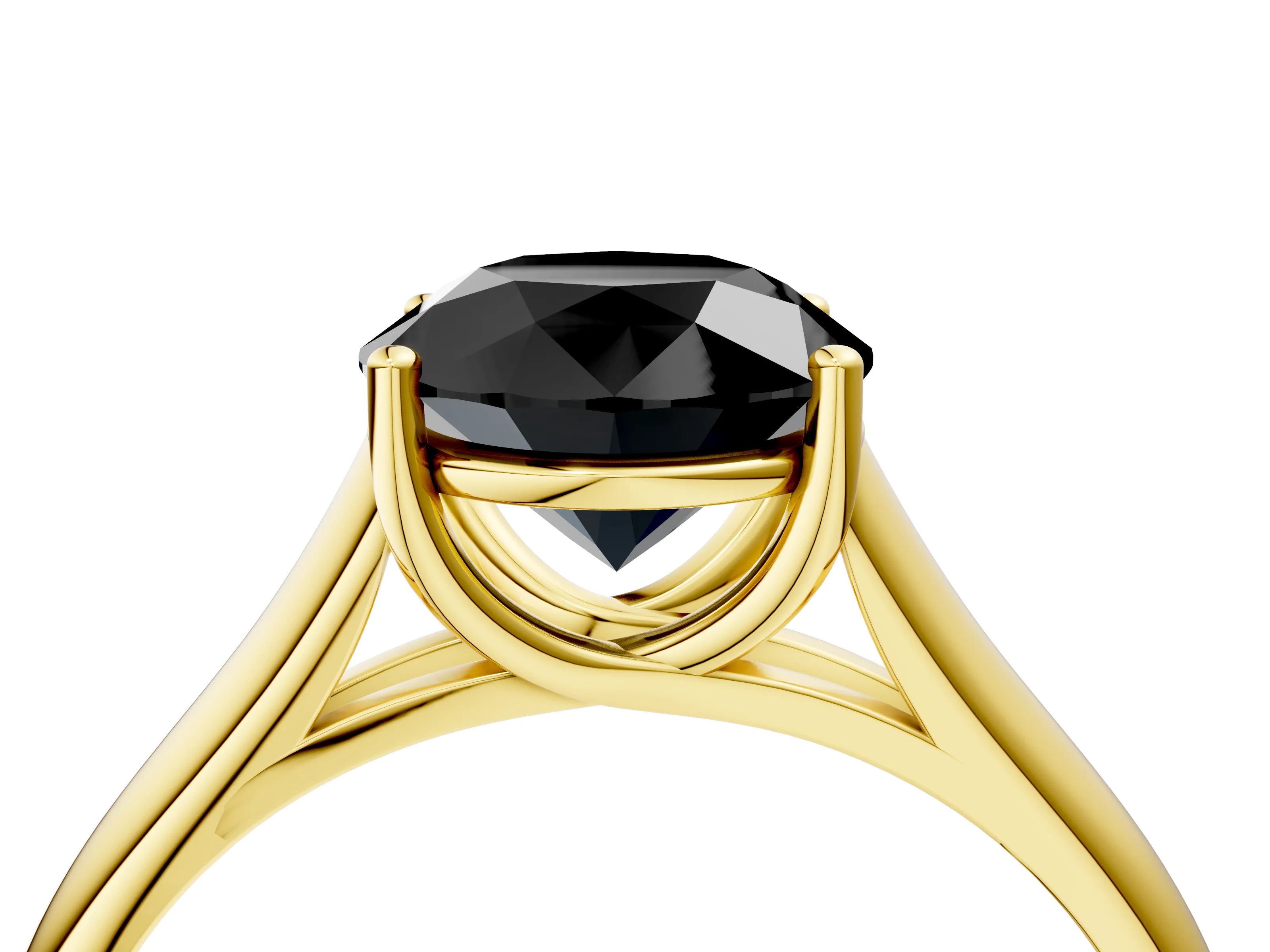 Yellow gold Fancy Black Round Cut Solitaire Engagement Ring with Tapered Band and Four-Prong Setting_7