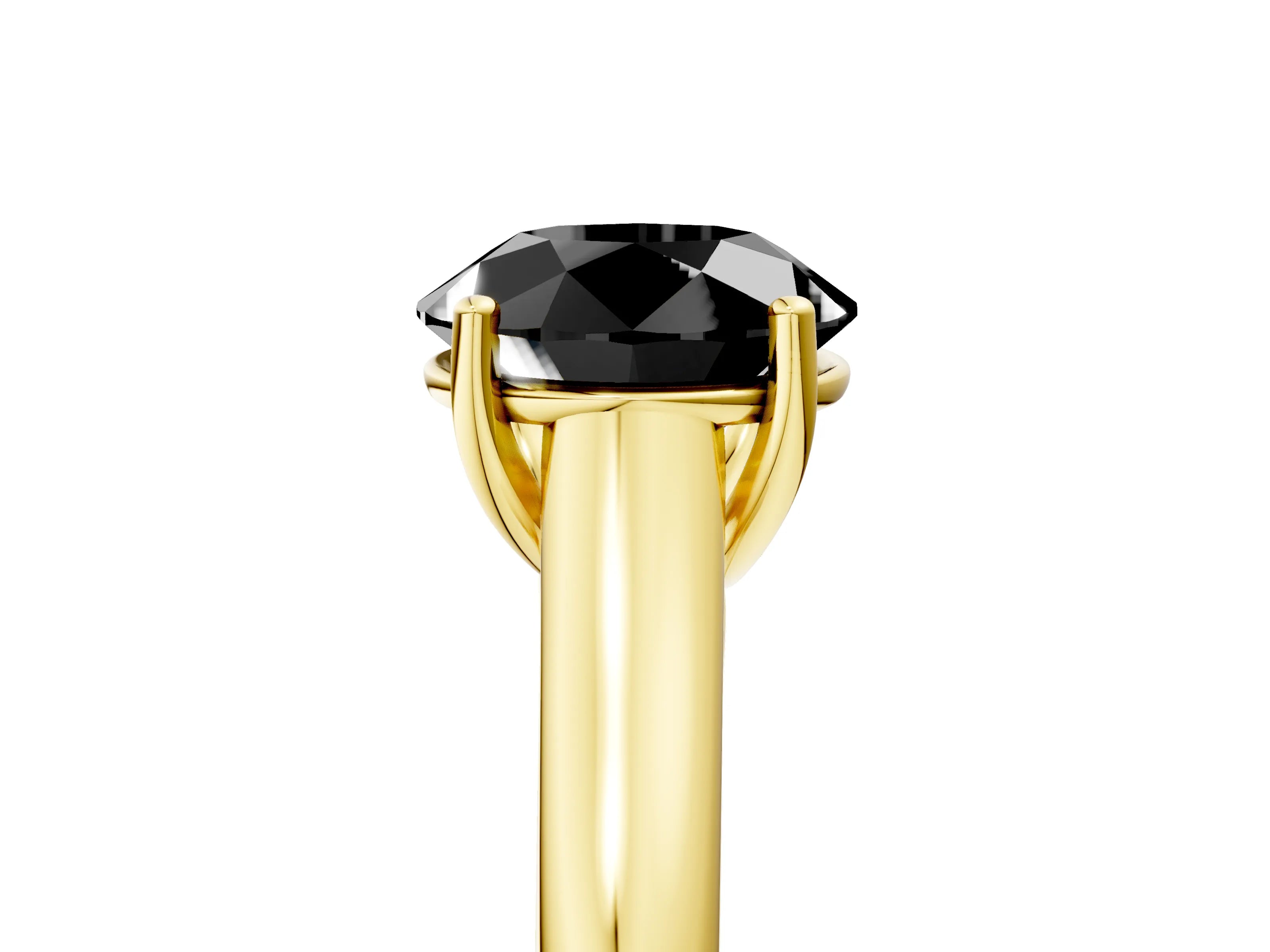 Yellow gold Fancy Black Round Cut Solitaire Engagement Ring with Tapered Band and Four-Prong Setting_8