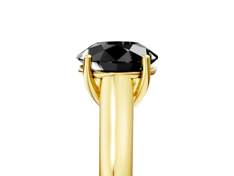 Yellow gold Fancy Black Round Cut Solitaire Engagement Ring with Tapered Band and Four-Prong Setting_8