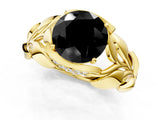Yellow gold Fancy Black Round Cut Solitaire Leaf-Inspired Engagement Ring with Prong Setting_13