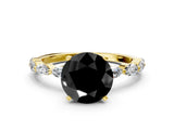 Yellow gold Fancy Black Round Cut Solitaire Marquise Side Stone Prong Setting Ring
