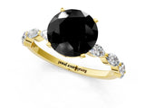Yellow gold Fancy Black Round Cut Solitaire Marquise Side Stone Prong Setting Ring_1