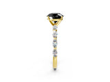 Yellow gold Fancy Black Round Cut Solitaire Marquise Side Stone Prong Setting Ring_2