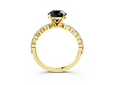 Yellow gold Fancy Black Round Cut Solitaire Marquise Side Stone Prong Setting Ring_3