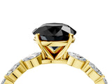Yellow gold Fancy Black Round Cut Solitaire Marquise Side Stone Prong Setting Ring_4
