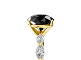 Yellow gold Fancy Black Round Cut Solitaire Marquise Side Stone Prong Setting Ring_5