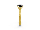Yellow gold Fancy Black Round Cut Solitaire Milgrain Engraved Band with Four-Prong Setting_2