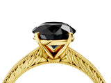 Yellow gold Fancy Black Round Cut Solitaire Milgrain Engraved Band with Four-Prong Setting_4