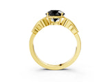 Yellow gold Fancy Black Round Cut Solitaire Milgrain Leaf Band with Prong Setting_3