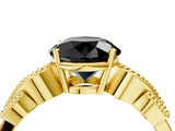 Yellow gold Fancy Black Round Cut Solitaire Milgrain Leaf Band with Prong Setting_4