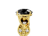 Yellow gold Fancy Black Round Cut Solitaire Milgrain Leaf Band with Prong Setting_5