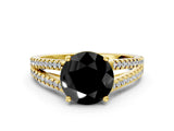 Yellow gold Fancy Black Round Cut Solitaire Split Shank Pavé Diamond Engagement Ring