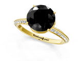 Yellow gold Fancy Black Round Cut Solitaire Split Shank Pave Diamond Engagement Ring with Four-Prong Setting_1