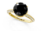 Yellow gold Fancy Black Round Cut Solitaire Split Shank Pave Diamond Engagement Ring with Four-Prong Setting_25