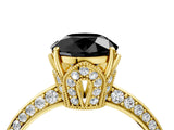 Yellow gold Fancy Black Round Cut Solitaire Split Shank Pave Diamond Engagement Ring with Four-Prong Setting_28