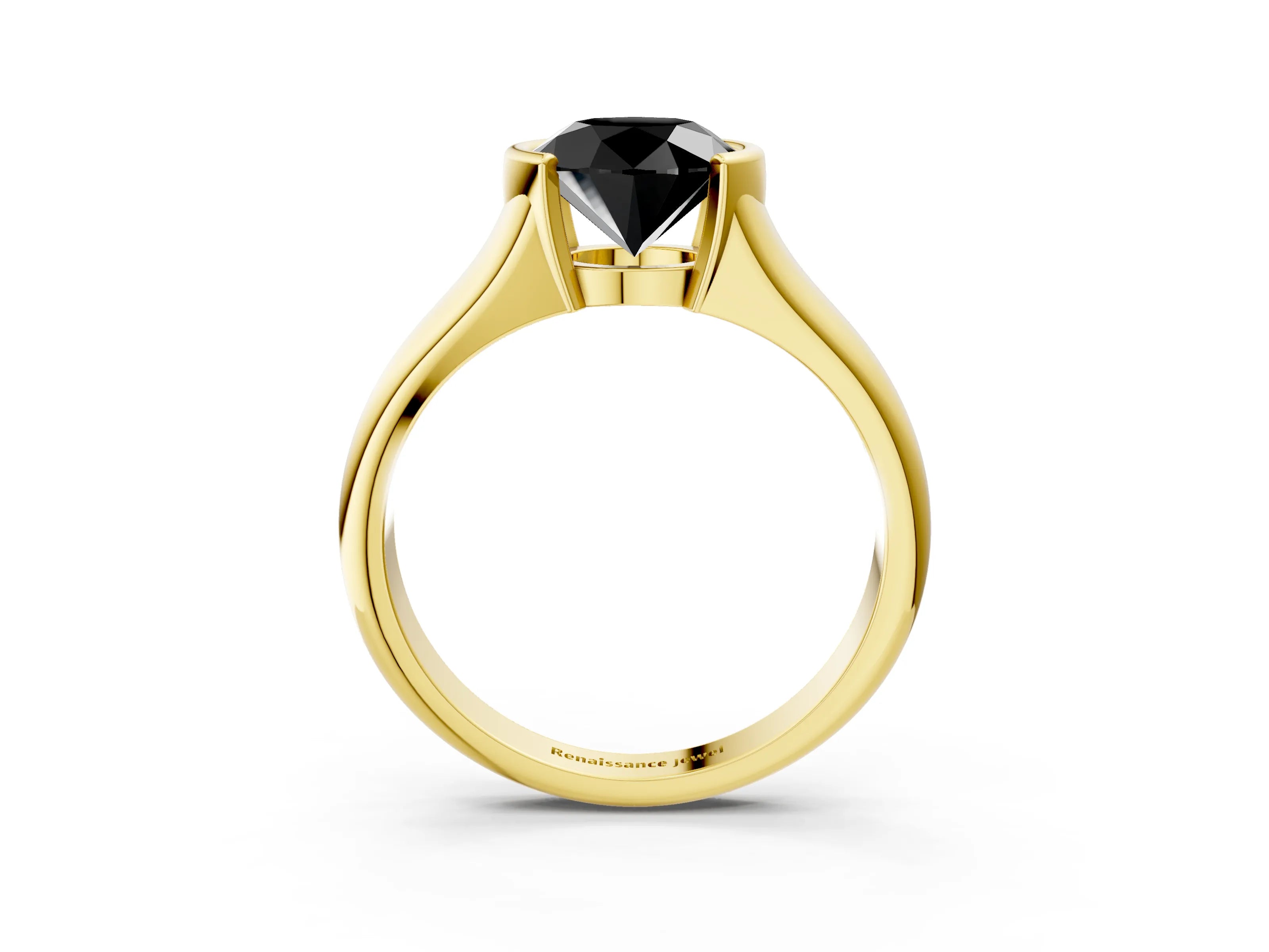 Yellow gold Fancy Black Round Cut Solitaire Tension Set Diamond Ring with Split Shank Band_3