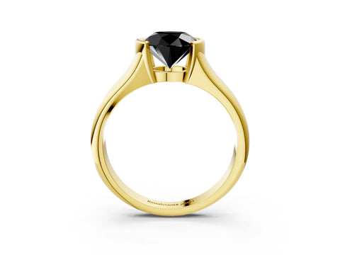 Yellow gold Fancy Black Round Cut Solitaire Tension Set Diamond Ring with Split Shank Band_3