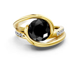 Yellow gold Fancy Black Round Cut Solitaire Tension-Set Diamond Split Shank Ring