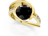 Yellow gold Fancy Black Round Cut Solitaire Tension-Set Diamond Split Shank Ring_1