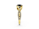 Yellow gold Fancy Black Round Cut Solitaire Twist Pave Diamond Engagement Ring with Prong Setting_2