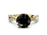 Yellow gold Fancy Black Round Cut Solitaire Twist Pave Diamond Engagement Ring with Prong Setting_24