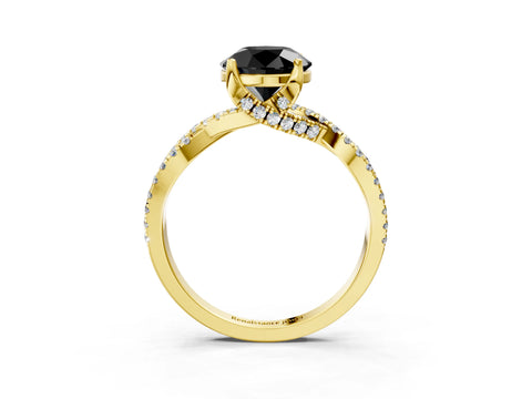 Yellow gold Fancy Black Round Cut Solitaire Twist Pave Diamond Engagement Ring with Prong Setting_27