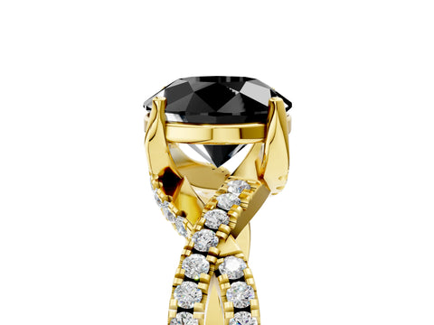 Yellow gold Fancy Black Round Cut Solitaire Twist Pave Diamond Engagement Ring with Prong Setting_29