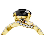 Yellow gold Fancy Black Round Cut Solitaire Twist Pave Diamond Engagement Ring with Prong Setting_4