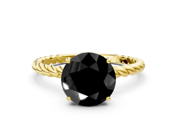 Yellow Gold Round Twisted Solitaire Engagement Ring Setting for Black Center with Plain Rope Band