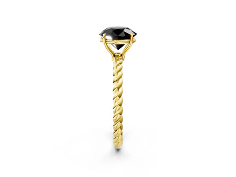 Yellow gold Fancy Black Round Cut Solitaire Twisted Band 4-Prong Ring_2