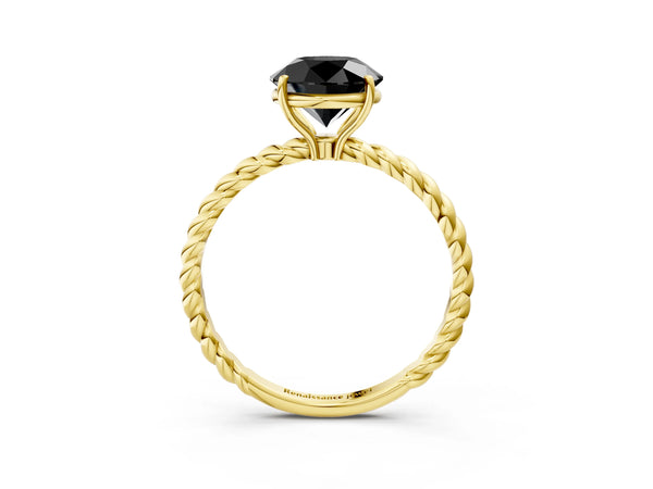 Yellow Gold Round Twisted Solitaire Engagement Ring Setting for Black Center with Plain Rope Band